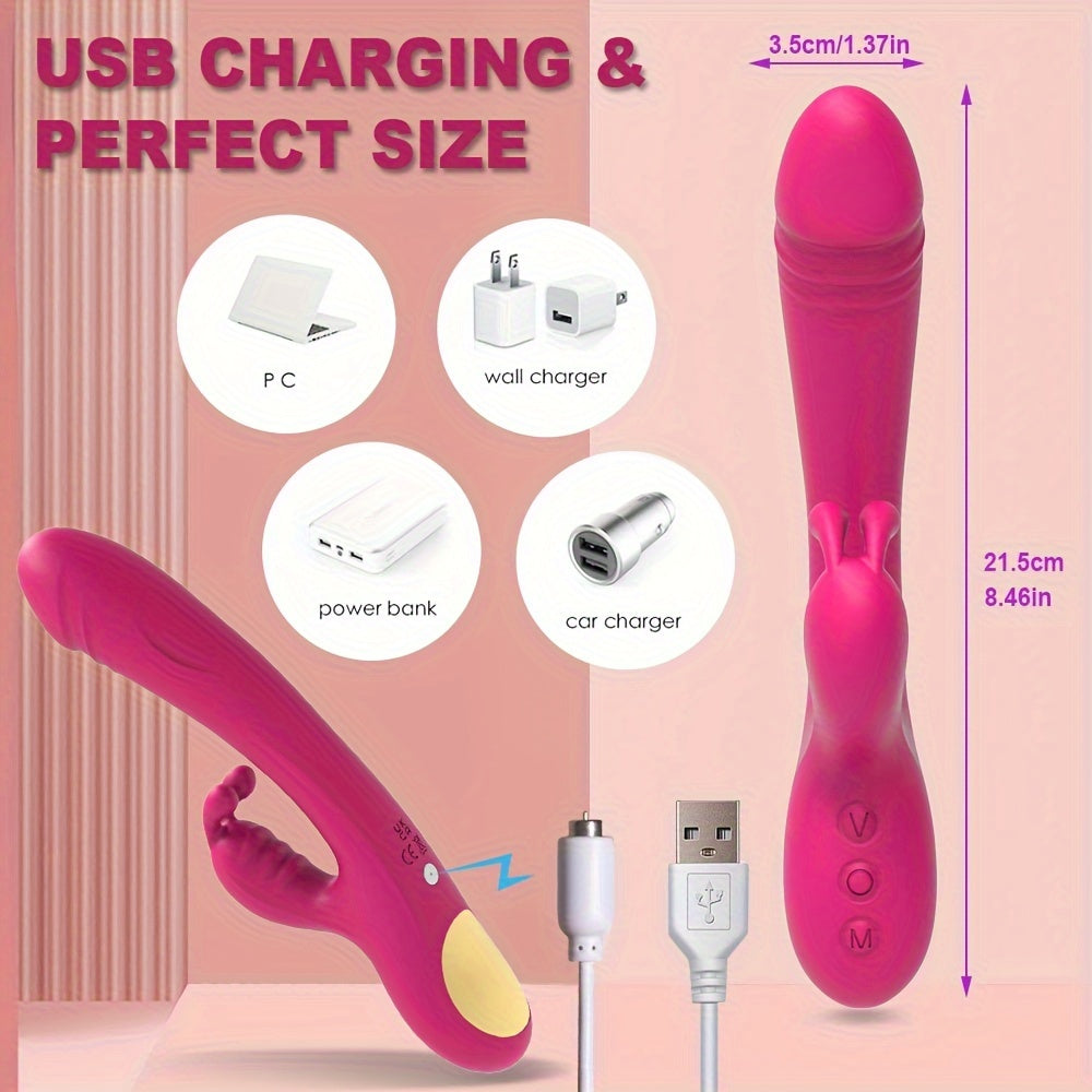 Sandfox Vibrating Rabbit Dildo, 10 Frequency Silent Vaginal Massage, G-Spot Stimulation, USB Powered, Rechargeable Lithium Battery, Adult Intimacy Toy, Wireless, 500mAh Capacity