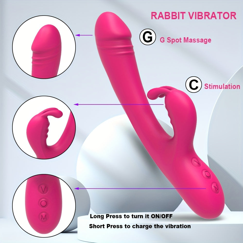 Sandfox Vibrating Rabbit Dildo, 10 Frequency Silent Vaginal Massage, G-Spot Stimulation, USB Powered, Rechargeable Lithium Battery, Adult Intimacy Toy, Wireless, 500mAh Capacity
