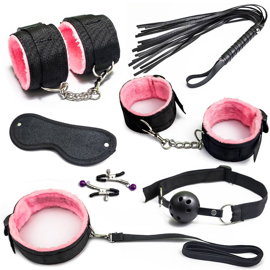 7pcs, Bondage Kit, Bed Restraints Set, Wrist Ankle Cuffs, Sexy Eye Mask, Mouth Plug, Sex Toys For Adult Party Supplies