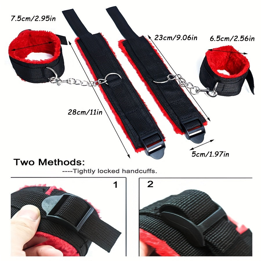 7pcs, Bondage Kit, Bed Restraints Set, Wrist Ankle Cuffs, Sexy Eye Mask, Mouth Plug, Sex Toys For Adult Party Supplies