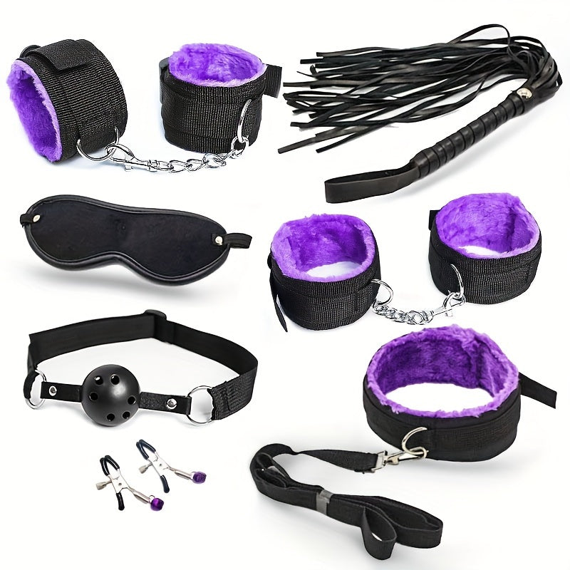 7pcs, Bondage Kit, Bed Restraints Set, Wrist Ankle Cuffs, Sexy Eye Mask, Mouth Plug, Sex Toys For Adult Party Supplies