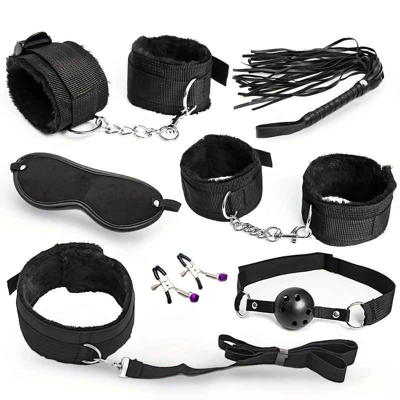 7pcs, Bondage Kit, Bed Restraints Set, Wrist Ankle Cuffs, Sexy Eye Mask, Mouth Plug, Sex Toys For Adult Party Supplies